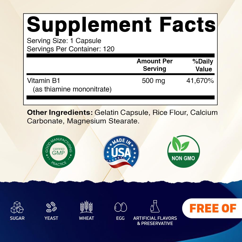 Vitamatic Vitamin B1 (Thiamine) 500mg – 2 Pack (240 Capsules Total)