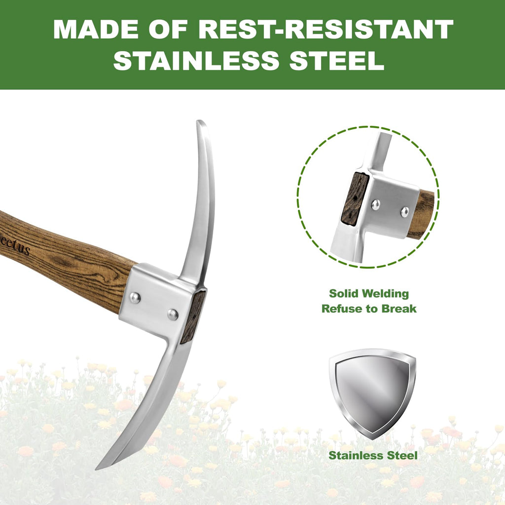 Haliaeetus Pick Axe, Stainless Steel Mattock, Garden Pick with Wood Handle