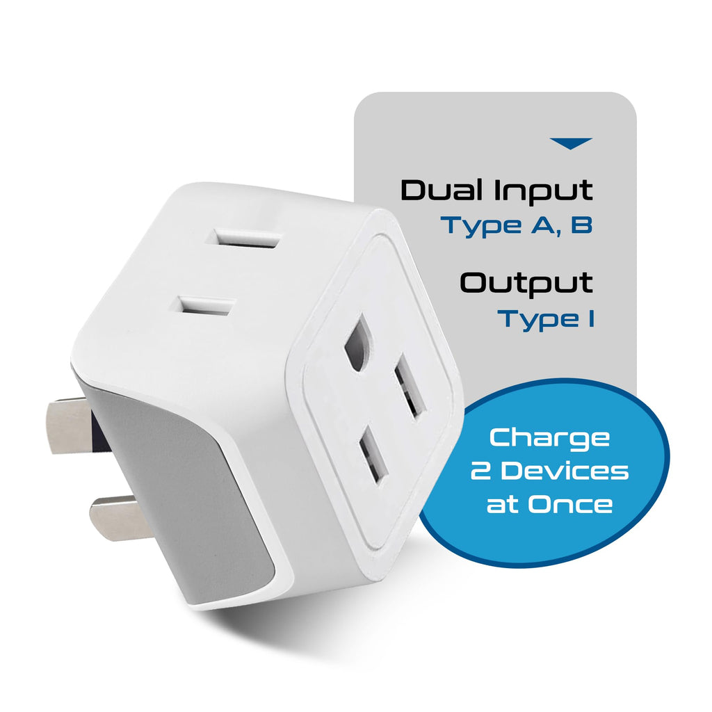 Ceptics Australia Power Plug Adapter, 2 in 1 Type I Plug Adapter, US to Australia , China, New Zealand Power Adapter with Dual USA Inputs, CE, RoHS - 3 Pack