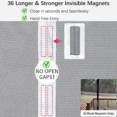 Upgraded Magnetic Screen Door Thicker 250g/m² Reinforced Mesh,36 Longer Magnets, Retractable Screen Door Mesh Magnetic Closure for Single Front Door