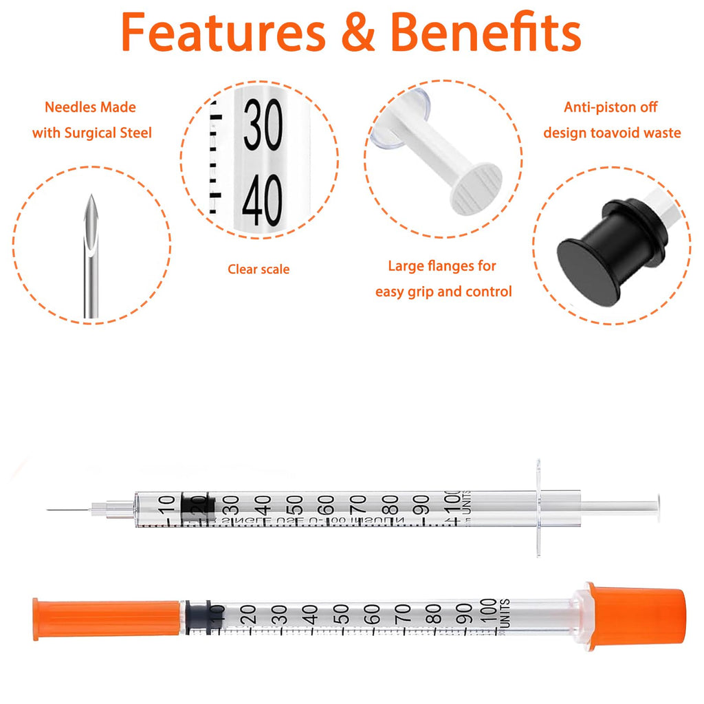1ML Syringe with 31G 5/16" Needle, 100PACK Individually Wrapped Lab Supplies (1CC 31G 5/16"-100PACK)