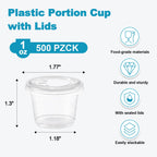 Lamosi 500 Set 1 oz Jello Shot Cups with Lids, Small Plastic Food Portion Condiment Cups with Lids, Food Safe Disposable Soufflé Storage Containers for Salad, Dressing, Sauce, Dipping, Snacks