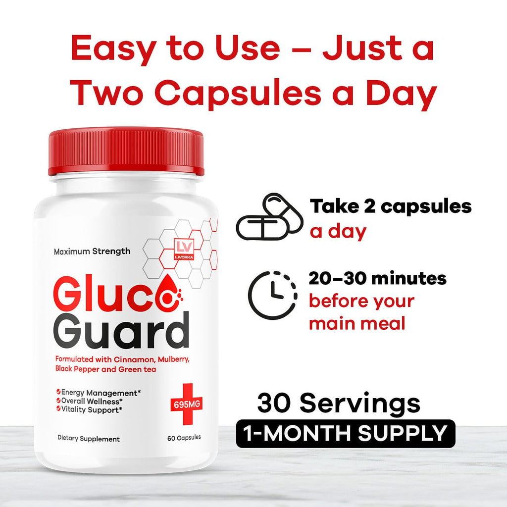 GlucoGuard Capsules - Official GlucoGuard Advanced Blood Support Formula, Natural GlucoGuard Pills Maximum Strength, GlucoGuard Health & Wellness Vitamin Supplement, 30 Capsules for 1 Month