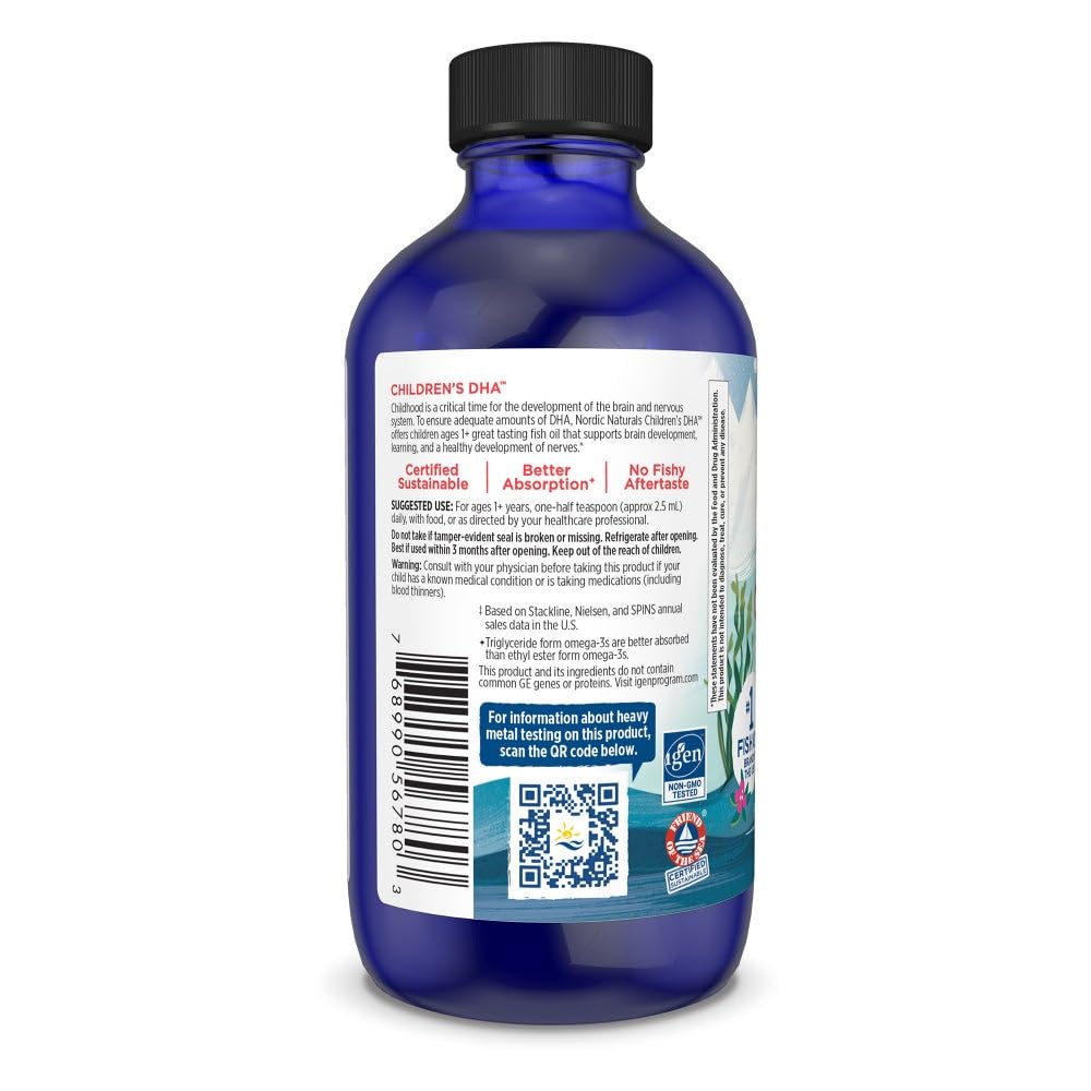 Nordic Naturals Children’s DHA, Strawberry - 4 oz for Kids- 530 mg Omega-3 with EPA & DHA - Brain Development & Function - Non-GMO - 48 Servings