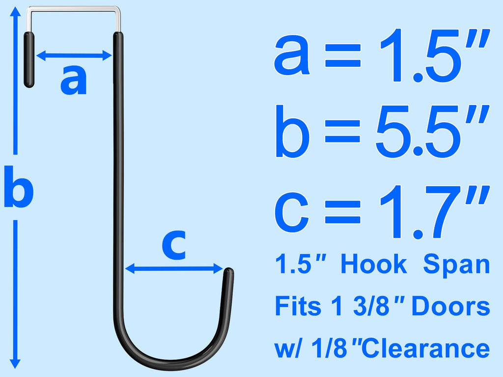 Mars-Rock Single Over Door Steel Hooks 4 Pack Fit 1-3/8" Door 5.5" Black