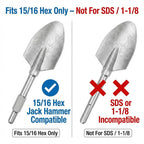 QWORK 17.3 Inch 15/16" Hex Shank Alloy Steel Scoop Shovel Bit – Fits Hex Jack Hammers for Soil, Clay & Frozen Ground Work