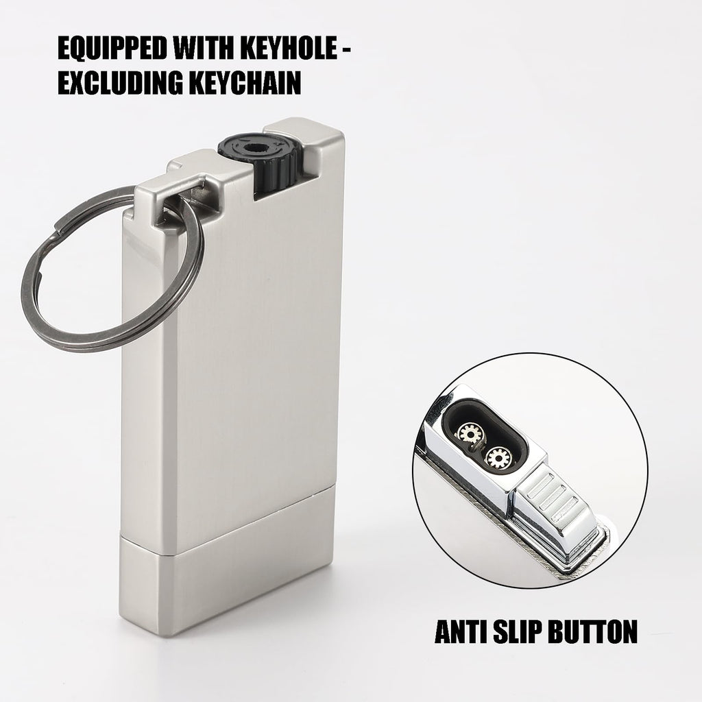 Copmotds Refillable Butane Torch Lighter with Keyhole and Visible Window, 2 Pack Adjustable Pocket Lighter and Perfect for Men, 1-Year Warranty, Great Gift Idea! Without Gas(Brushed Silver)