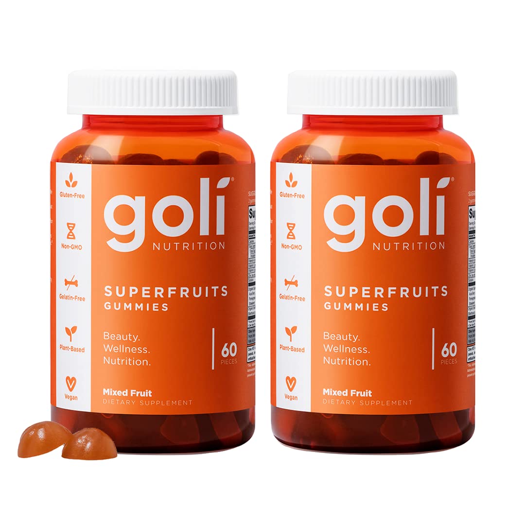 Goli Nutritional Supplement, SuperFruits Beauty Gummy Vitamin - 120 Count - Collagen-Promoting Ingredients - Mixed Fruit, Vegan, Plant-Based, Non-GMO, Gluten & Gelatin Free