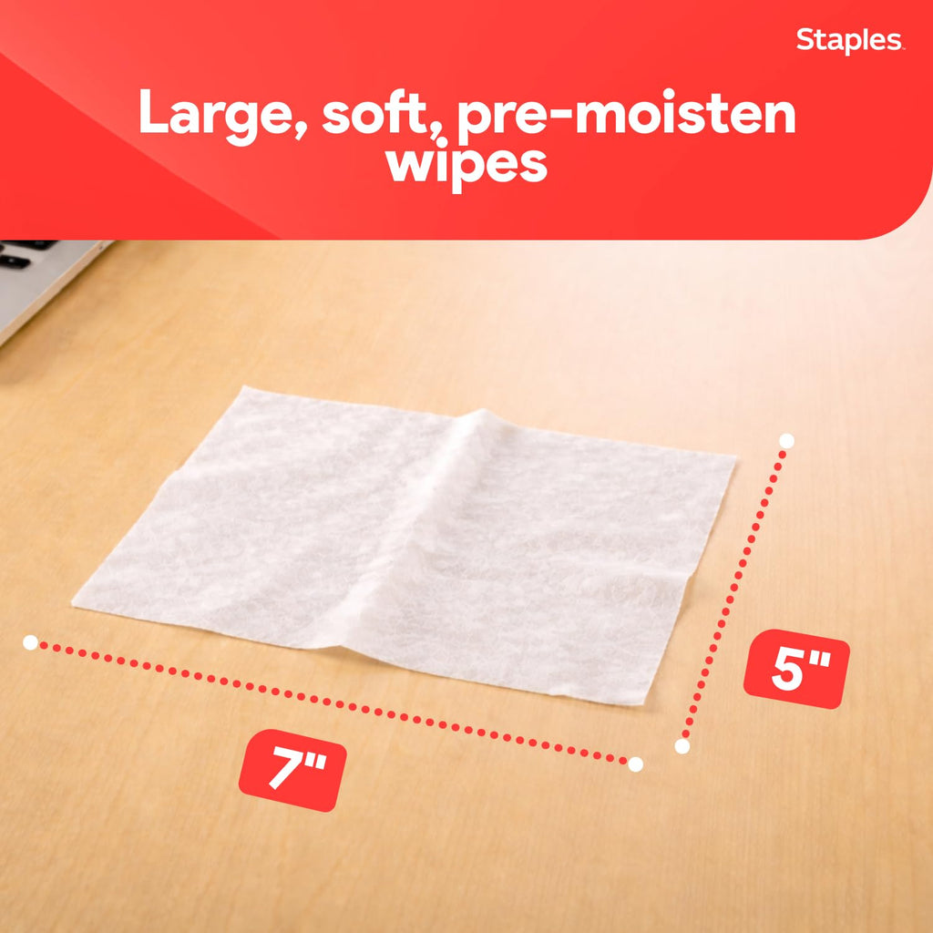 Staples Screen Cleaning Wipes – 100 per Tub, Safe for Monitors, Laptops & Electronics, 2‑Pack