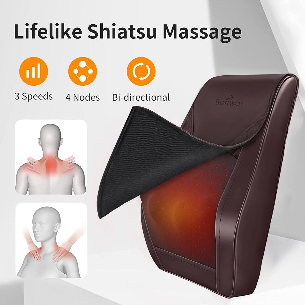 Boriwat Back Massager Neck Massager with Heat, Shiatsu Massage Pillow for Pain Relief, Massagers for Neck and Back, Shoulder, Leg, Gifts for Men Women Mom Dad, Stress Relax at Home Office and Car