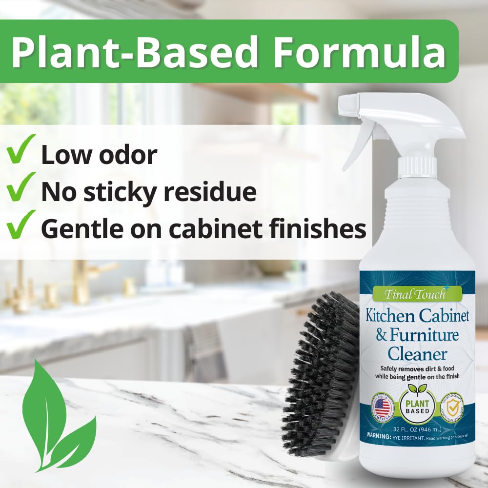 Kitchen Cabinet Cleaner - Plant Based Cleaner Solution, Safe on Paint and Wood, Safe for Daily Use, No Residue, Eco-Friendly, Approved by Cabinet Finish Specialists - 32oz by Final Touch