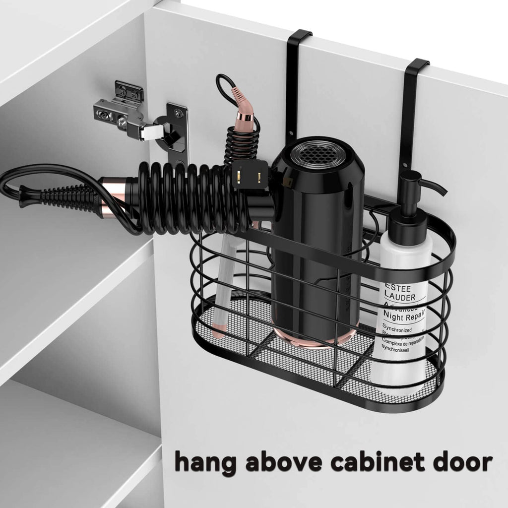 Aolldy 3 in 1 Hair Tool Organizer - Adjustable Height Wall Mounted/Cabinet Door Bathroom Organizer, Under Sink for Hair Dryer, Flat Irons, Curling Wands, Straighteners