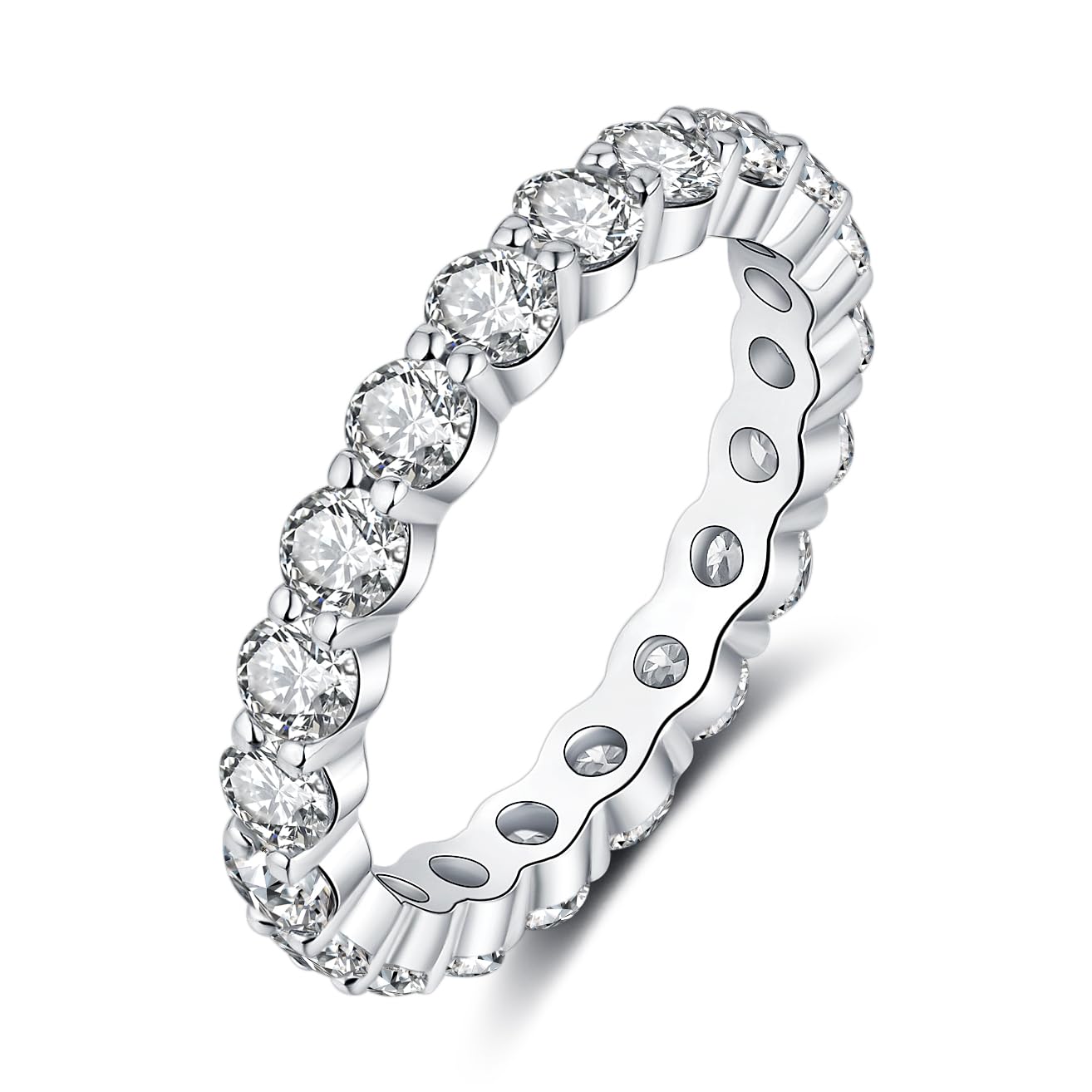 IMOLOVE Moissanite Wedding Band for Women, 3MM 18K White Gold Plated Sterling Silver Full Eternity Ring D Color VVS1 Round Cut Anniversary Promise Jewelry Size 5.5– Shine Bright, Spend Light