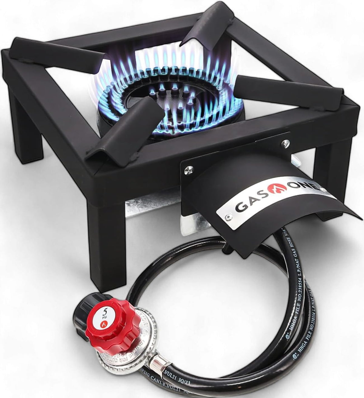 GasOne High Pressure Single Propane Burner - Outdoor Cooking with Heat Shield and Guard – Propane Burner Head for Camping, Tailgating, Seafood Boil, Home Brewing - Patented