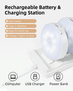 EZVALO Under Cabinet Lighting with Charging Station, 1000mAh Rechargeable Puck Lights with Remote, 3 Color Temps & 12 RGB Closet Lights, Dimmable Motion Sensor Lights for Shelf, Kitchen (3 Packs)