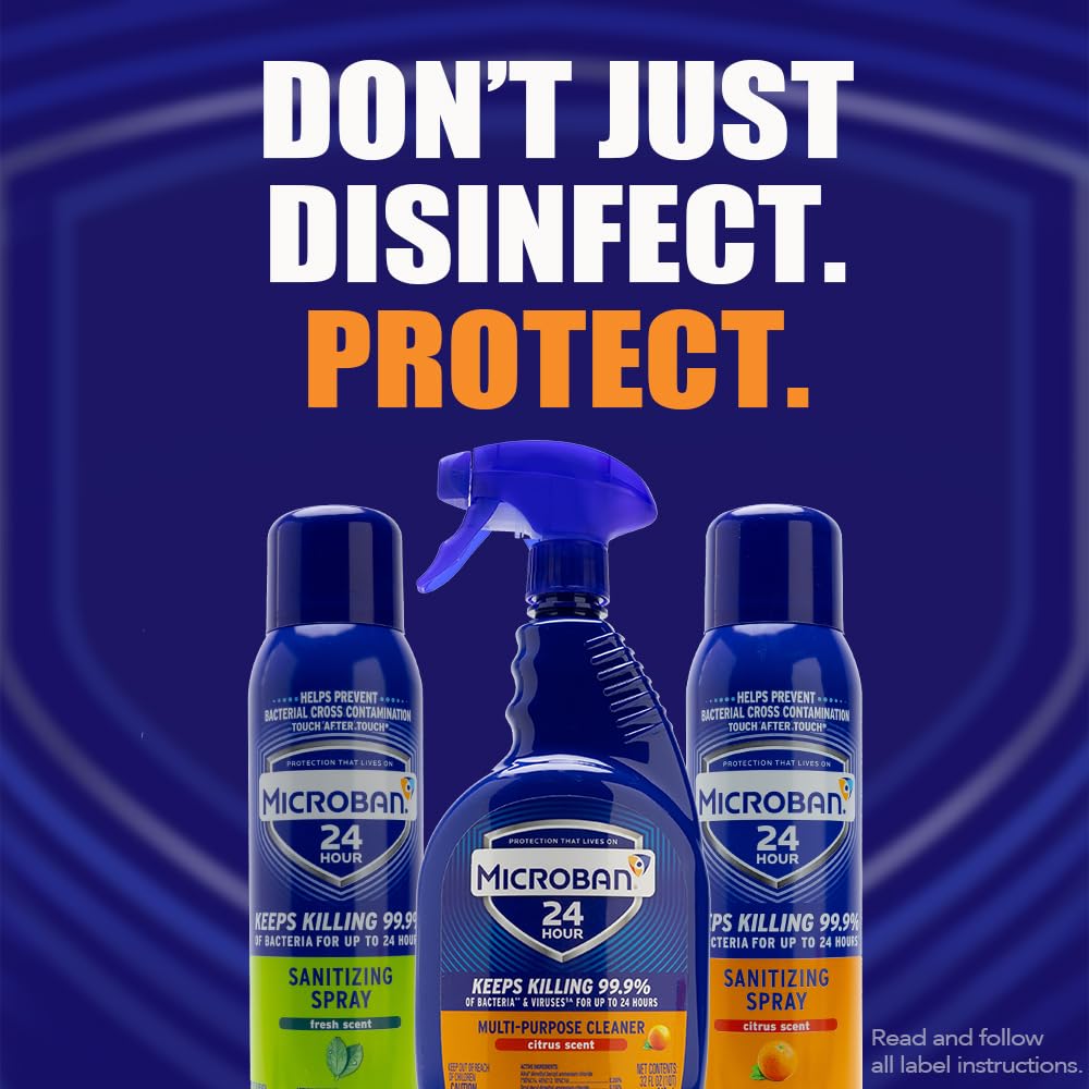 Microban 24 Hour Multi-Purpose Cleaner, Sanitizing and Disinfectant Spray, Fresh Scent, 32 Ounce (Pack of 2)2