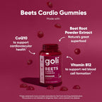 Goli Beets Cardio Gummies with CoQ10 and Vitamin B12 - Beetroot Extract - Cardiovascular Wellness - Vegan, Non-GMO, Gluten-Free - 60 Count (3 Pack)