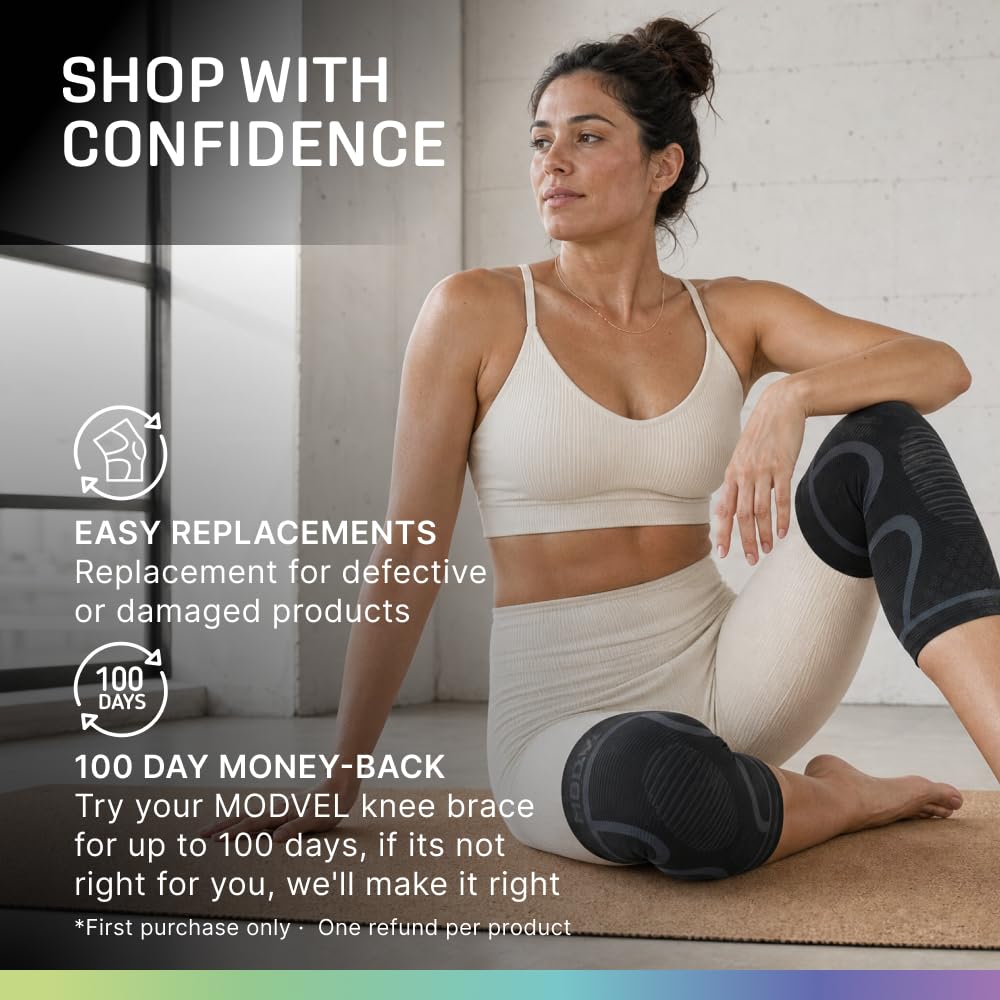 Modvel 2 Pack Knee Brace for Women - Knee Support for Walking, Knee Compression Sleeves for Pain Relief, Knee Sleeves for Women, Knee Brace for Sports, Workouts & Arthritis