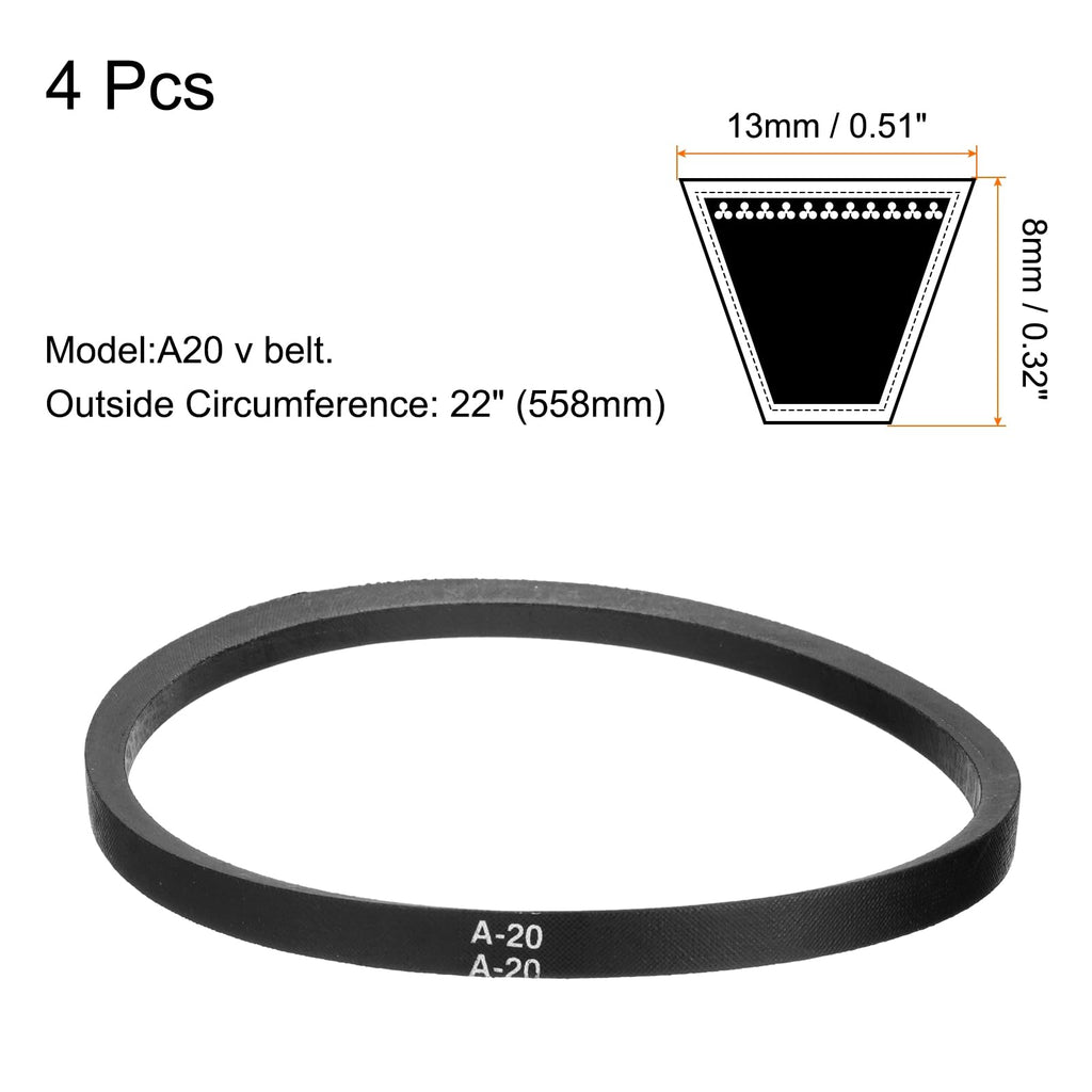 uxcell 4pcs A20 or 4L220 Classic Wrapped Rubber V-Belt, 20"(508mm) Inside Circumference, A Profile V Belt
