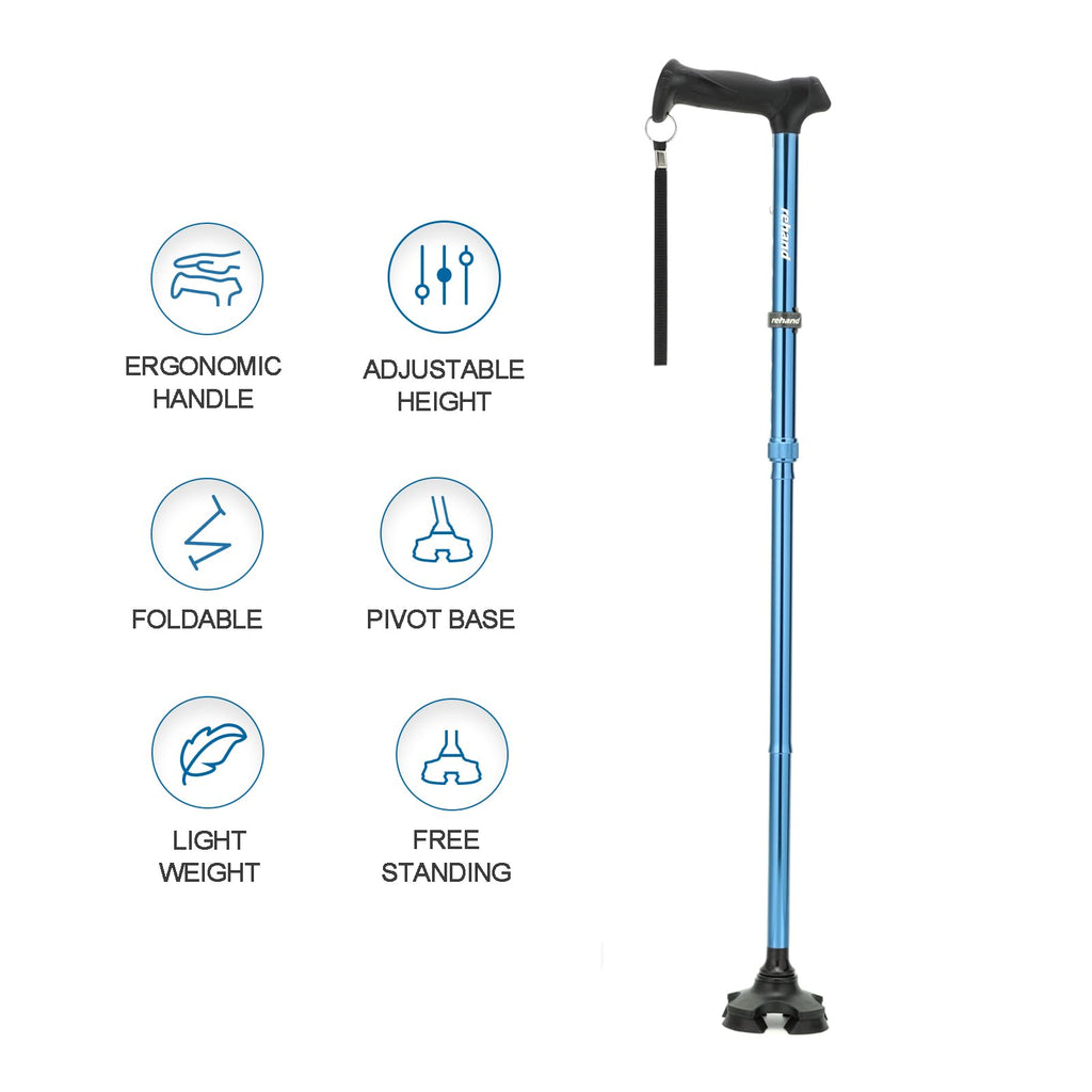 REHAND Walking Cane for Men & Women - Foldable, Adjustable, Lightweight, Self Standing Pivot Walking Cane, Soft Handle Grip, with Travel Bag, Walking Sticks for Seniors & Adults (Black)