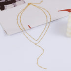 Foxgirl Lariat Gold Necklace for Women, Dainty Long Necklace 14k Gold Plated Satellite Y-Shaped Pendant Necklace Trendy Layered Chain Drop Necklaces Simple Gold Jewelry for Women Gift