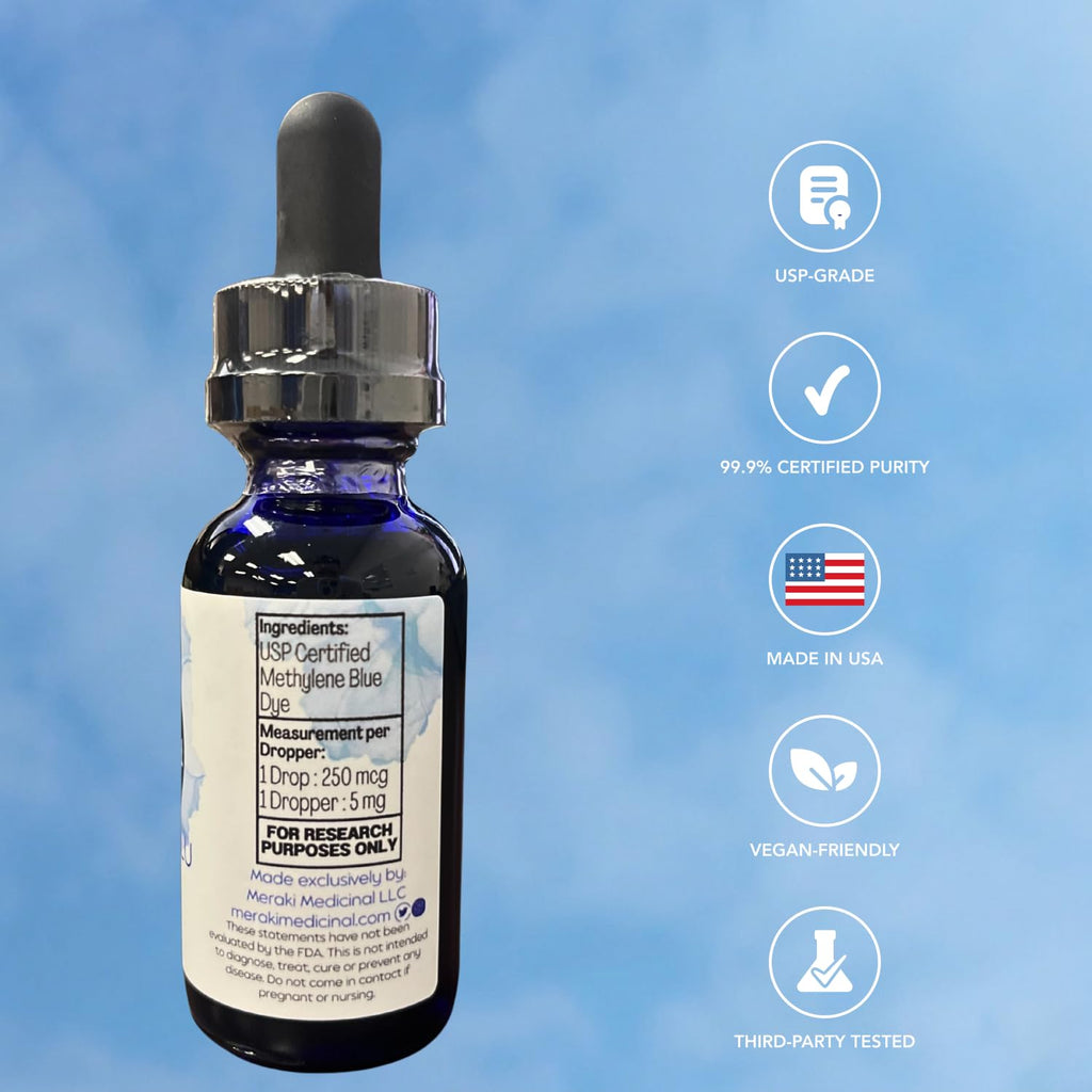 Meraki Blu USP Grade Methylene Blue Solution, 1% Formula, 30 mL