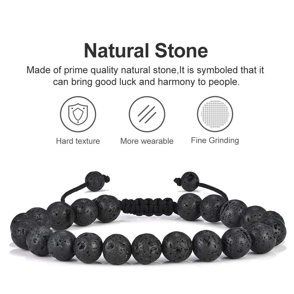 M MOOHAM Mens Beaded bracelets set, Natural Black Lava Rock Stone Bracelet
