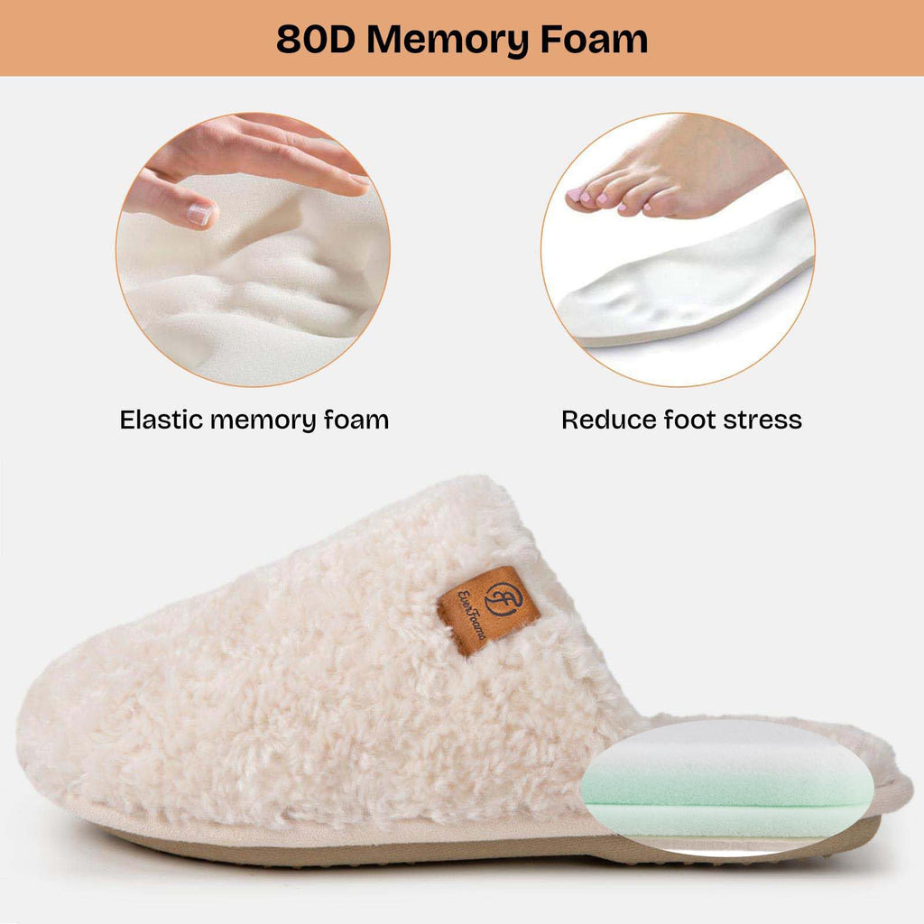 EverFoams Women's Fuzzy Slippers Cozy House Shoes Cream White, 9-10 US