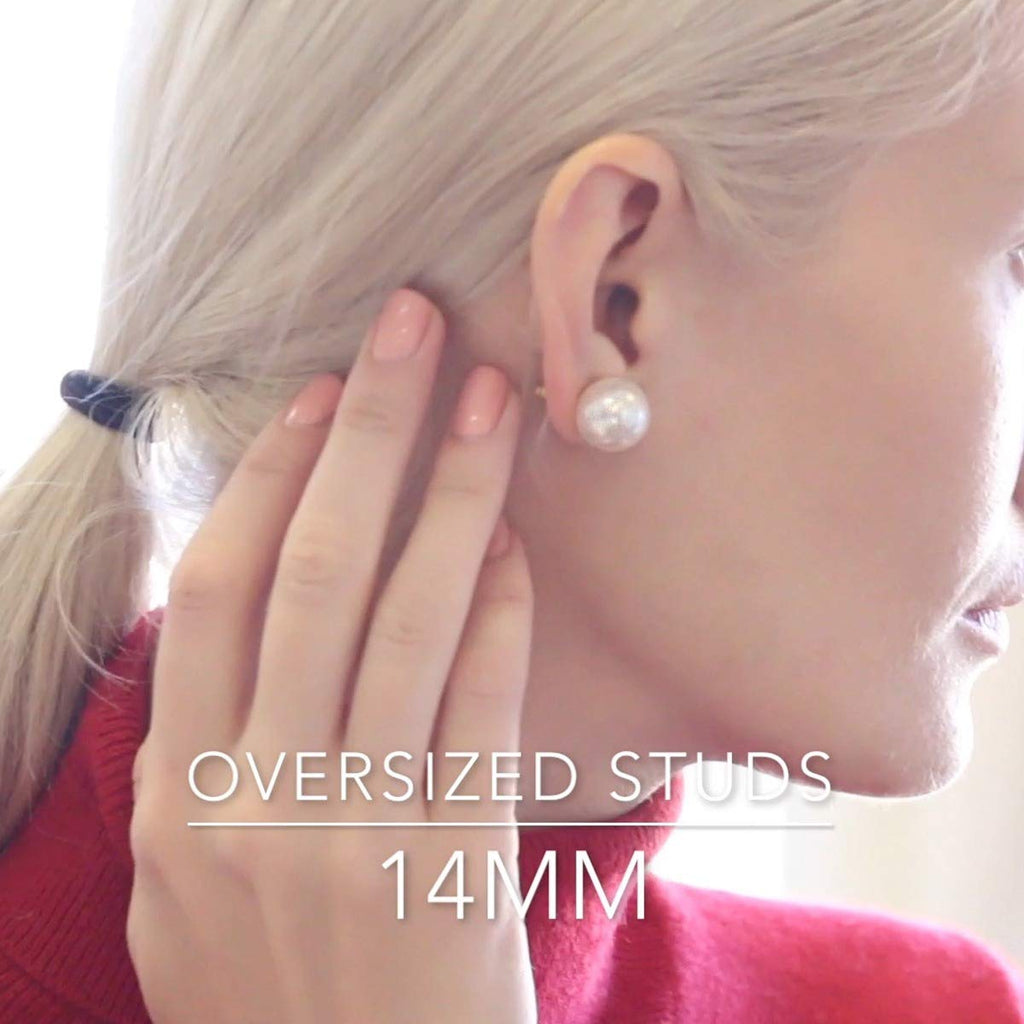 Large Pearl Earrings for Women Studs - Big Faux White Pearl Stud Earrings