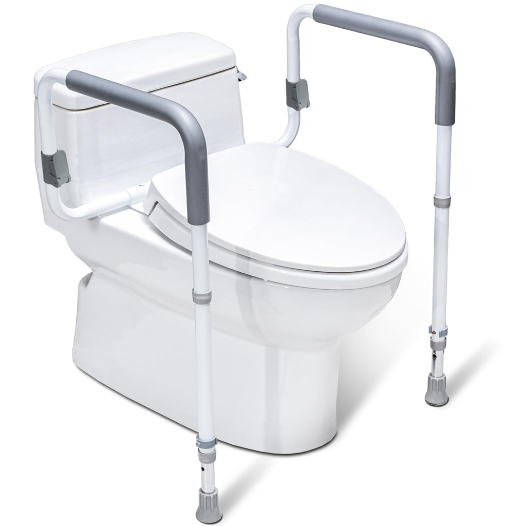 WeHwupe Toilet Safety Rails for Elderly Adults - Adjustable Bathroom Toilet Safety Frame with Handles - Stand Alone Toilet Grab Bar for Senior, Handicap & Disabled,Fits Most Toilets, White, TRX-8002