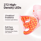 Red Light Therapy for Face – Cordless LED Face Mask with 4 Light Modes (NIR 850nm, Red 630nm, Blue, Amber), 272 LEDs, 10-Min Timer, Rechargeable for Glowing Skin at Home (Pink)