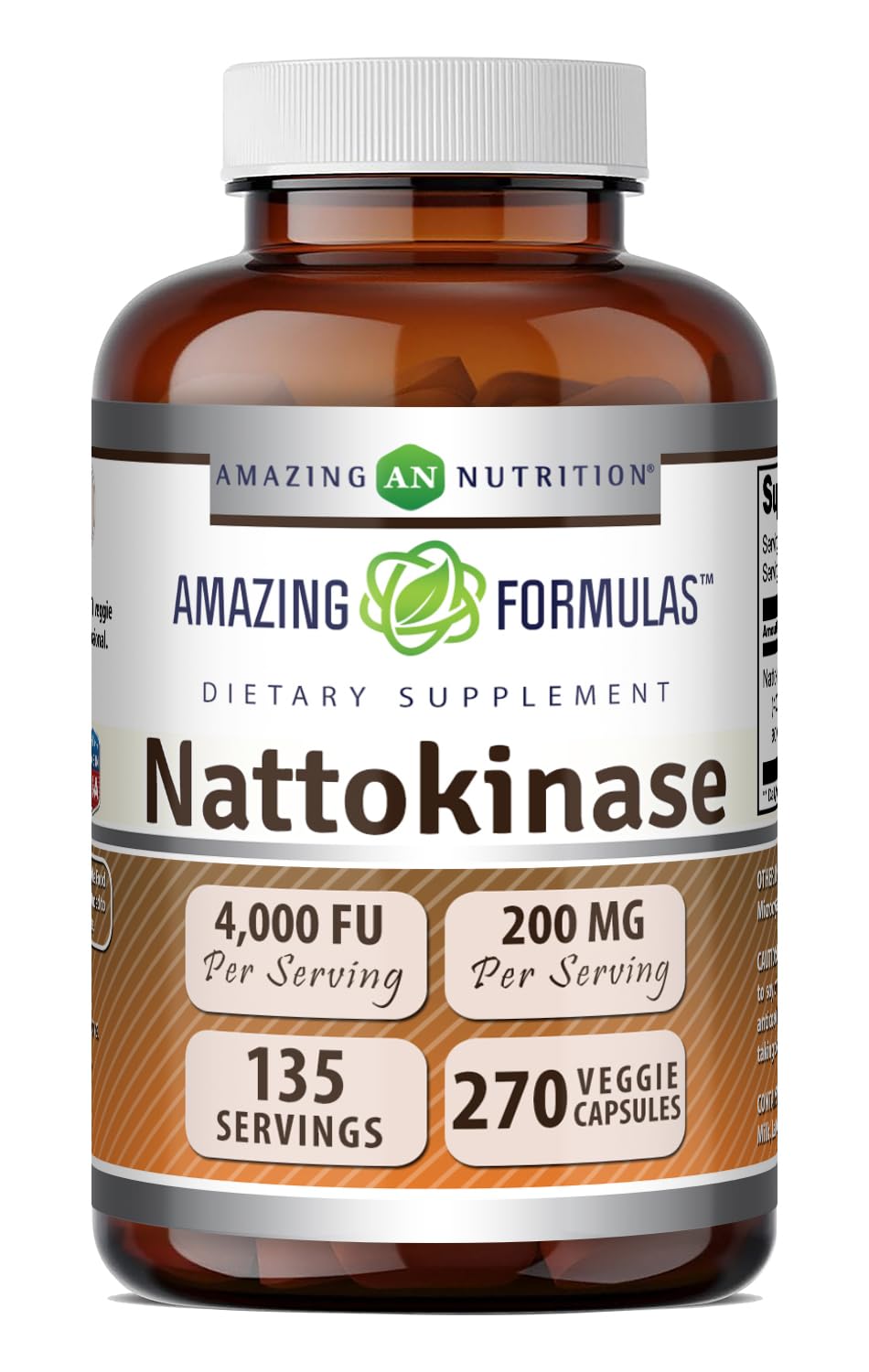 Amazing Formulas Nattokinase Dietary Supplement 100 mg Veggie Capsules Supplement | 2000 FU Enzyme Activity | Non-GMO | Gluten Free | Made in USA (270 Count)