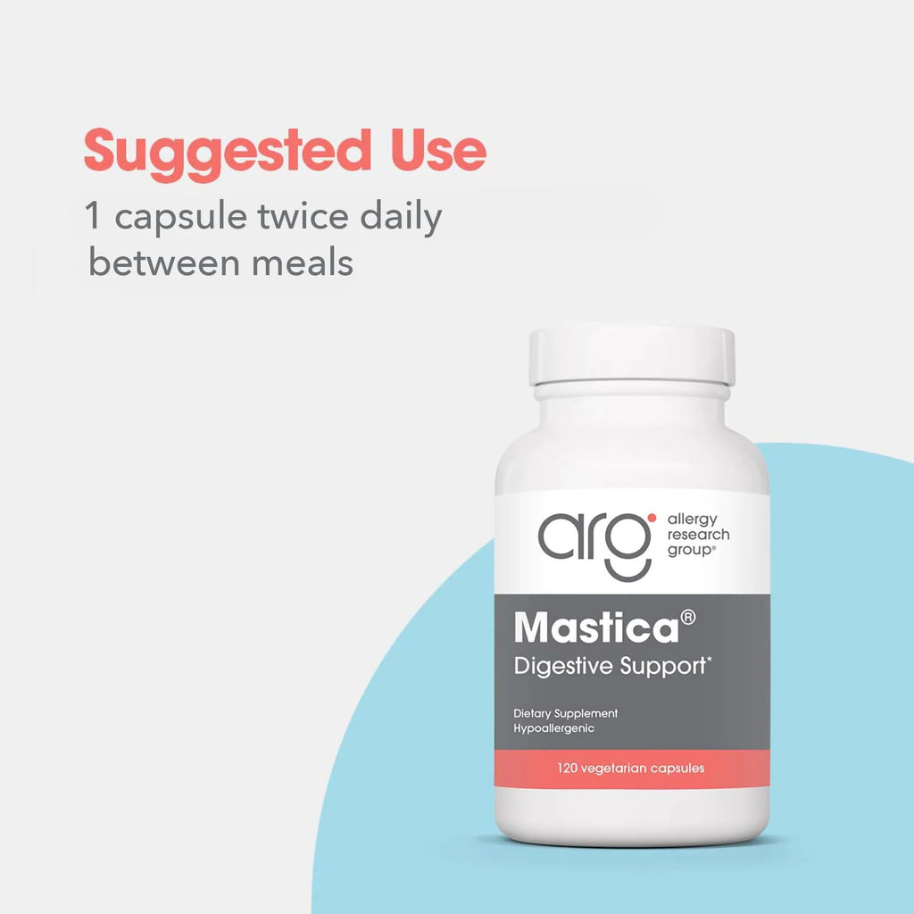 Allergy Research Group ARG Mastica Digestive Support - Supports Digestive Comfort - Delivers 1000 mg Chios Mastic Gum Resin per Serving - Vegetarian & Hypoallergenic - 60 Servings - 120 Capsules