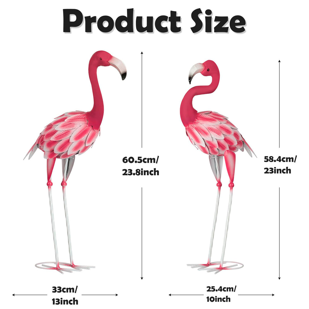 SUNREEK Set of 2 Pink Flamingo Outdoor Statues, Metal Yard Flamingo for Garden Patio Lawn Backyard Decorations