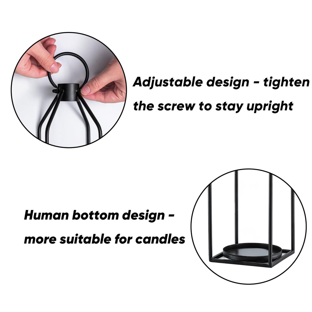 Homemory Modern Farmhouse Black Metal Lanterns 2PCS with Flameless Candle