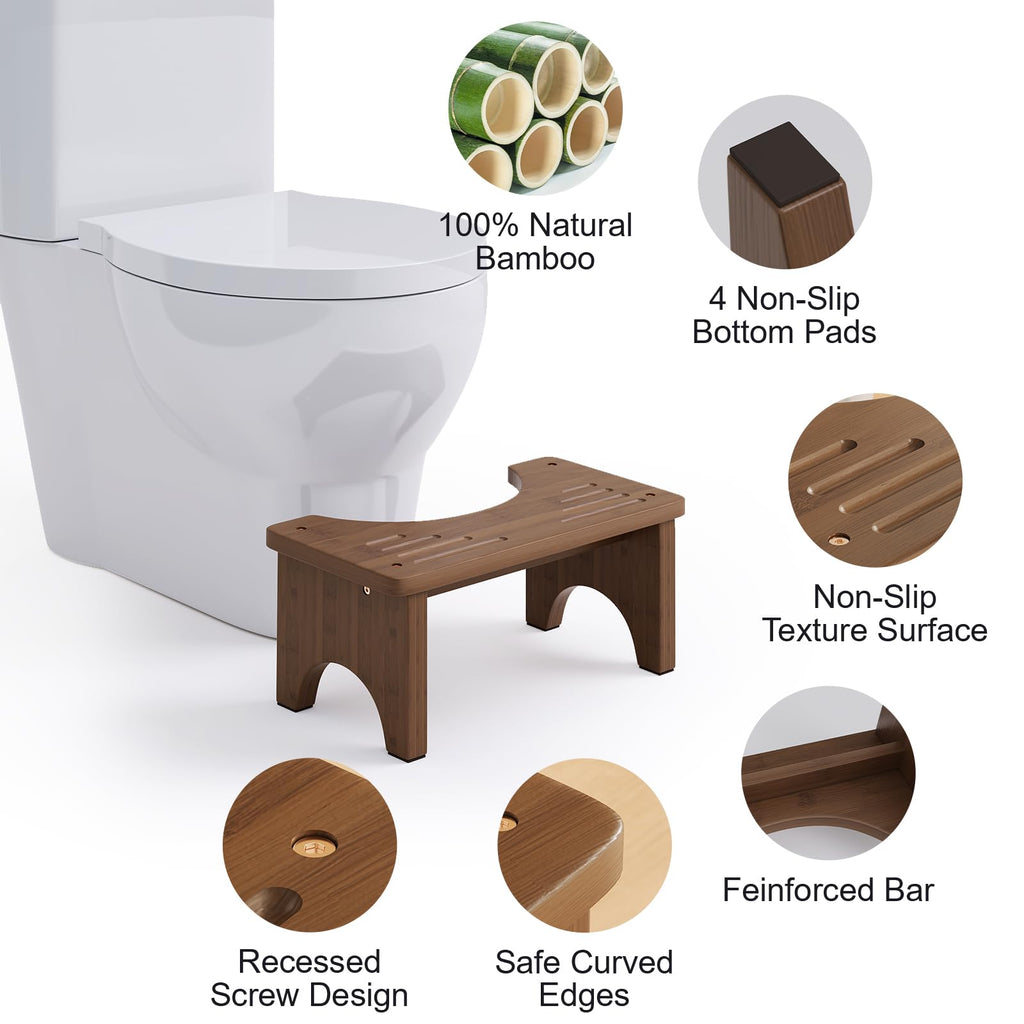 Wooden Squatting Potty Stool for Adults, 6.7 Inch Toilet Poop Stool Adult, Bamboo Wood Toilet Stools Squat for Pooping, Portable Toilet Steps for Bathroom, Brown