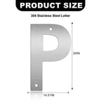 24 Inch Floating House Numbers and Metal Letters for Outdoor Signs, Modern 304 Stainless Steel Silver Address Numbers for Home, Apartment, and Garden Decor (Letter P)