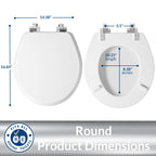 Mayfair Bennett Toilet Seat with Chrome Hinges, Slow Close Wood Seat, Secure Metal Hinges, Easy Install, Made in USA, Round, White