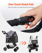 VEVOR Pet Stroller, 35 lbs Weight Capacity, Foldable Dog Stroller Cart, 4 Wheels Cats Strollers with with Detachable Carrier & Mesh Windows, Portable Design with Brake for Small to Medium Pets