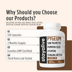 STAY ALIVE Pygeum Africanum Supplement, 7-in-1 Extract w/Saw Palmetto, Pumpkin Seed, Stinging Nettle and Lycopene, 120 Vegan Capsules, Non-GMO and Gluten-Free Pygeum Supplement for Men and Women
