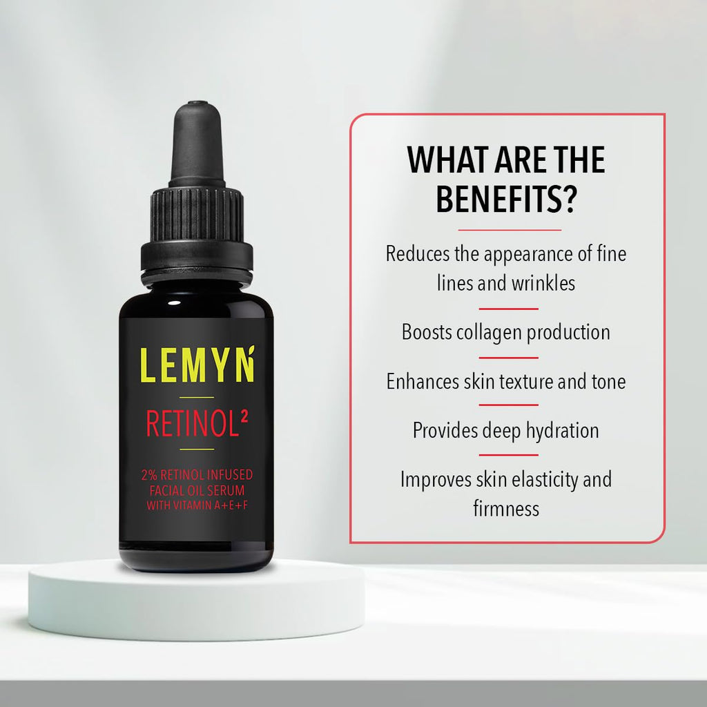 Lemyn Organics Retinol2 Facial Oil Serum with 2% Advanced Gentle Retinol, Vitamin A+E+F – Freshly Made Anti-Aging, Hydrating, and Firming Formula | 15ml