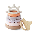 Moonkie Stacks of Circles Soft Teething Toy | Educational Learning Baby Toy | Stacking Ring Toys for Babies Boy and Girl | 7 Piece Teethers Set (Nature)