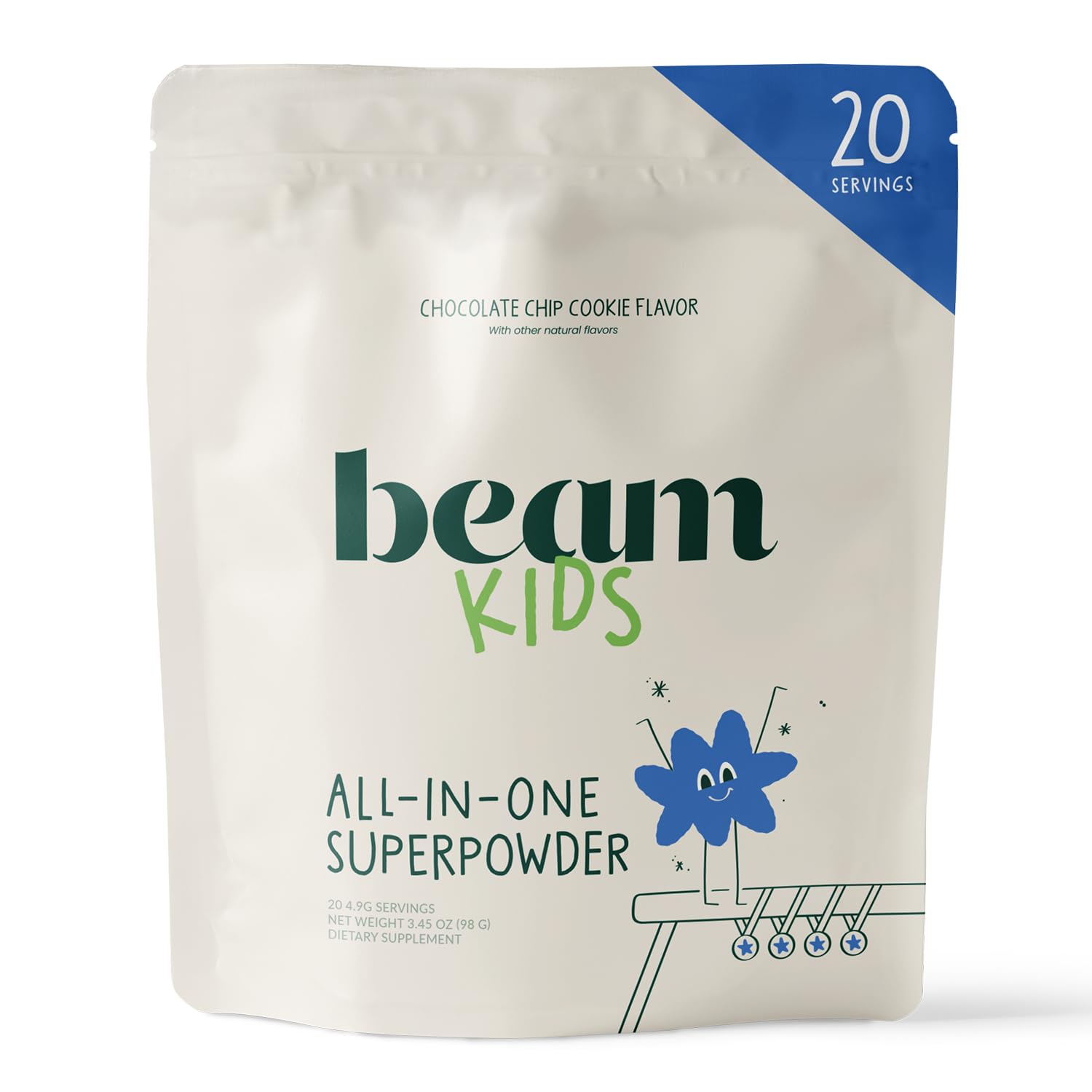 Beam Kids Multivitamin Powder – Kids Vitamins with Greens, Probiotic & Prebiotic, Immune Support for Children & Toddlers, No Artificial Sweeteners, For Picky Eaters, 20 Servings, Chocolate Chip Cookie