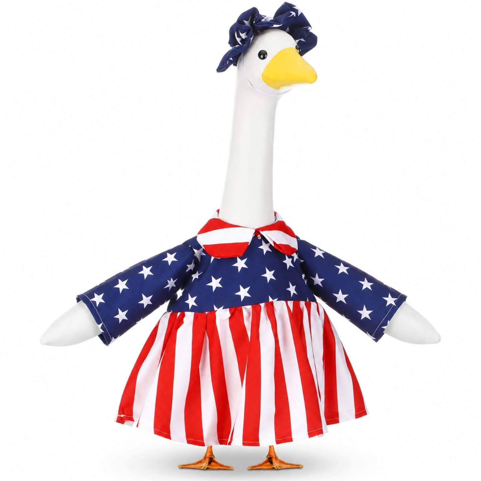 Abbylike 4th of July Porch Goose Outfit Patriotic American Flag Red Blue White Lawn Goose Clothes Fits 23 Inch Cement Statue Geese Costume for 250th Independence Day Outdoor Garden Yard Patio Decor