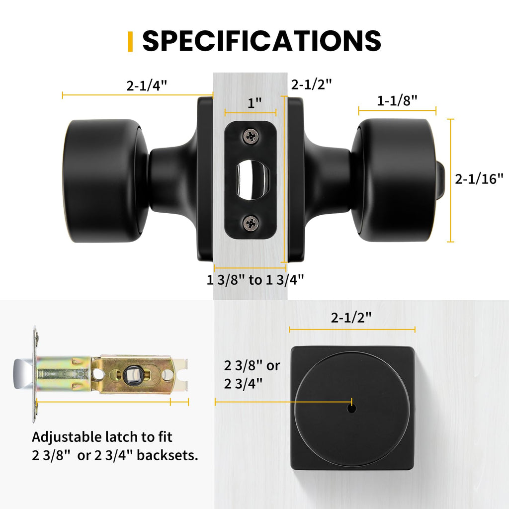 Goldenwarm Matte Black Door Knobs Interior, Privacy Bedroom Door Knob with Lock, Black Interior Door Knobs Bathroom 6 Pack