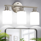 Zarbitta 3-Light Bathroom Light Fixtures, Brushed Nickel Vanity Light, Farmhouse Wall Lights with Milky White Frosted Glass Shades, Bathroom Wall Lamp for Mirror Kitchen Bedroom Hallway Living Room