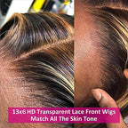 Aicrelery 26 Inch Highlight 13x6 Body Wave HD Transparent Lace Front Wigs Human Hair 4/27 Honey Blonde Body Wave Lace Frontal Wig For Women 180% Density Glueless Ombre Wig Pre Plucked with Baby Hair