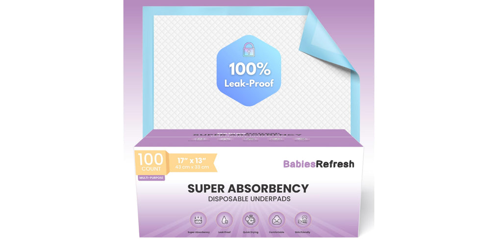 100 Count Super Absorbency Small 17” x 13” Disposable Underpads, Leakproof Quick Drying for Multi-use for Babies, Puppy Pads and Adults, Chucks, Disposable Diaper Changing Pad for Baby, Blue