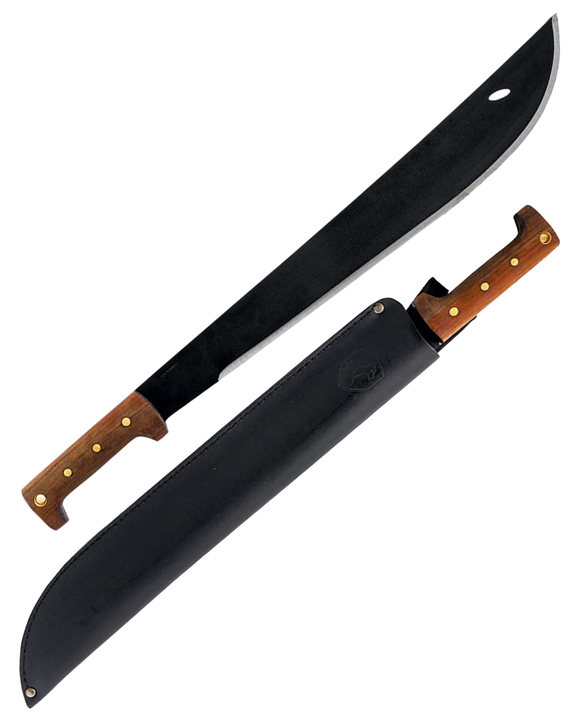 Condor Tool & Knife El Salvador Machete Wood Handle W/Leather Sheath - Heavy Duty Machete - 1075 High Carbon Steel - Walnut Handle - Hand Crafted Leather Sheath - 3mm Full Tang - 18in Blade - 32.5oz