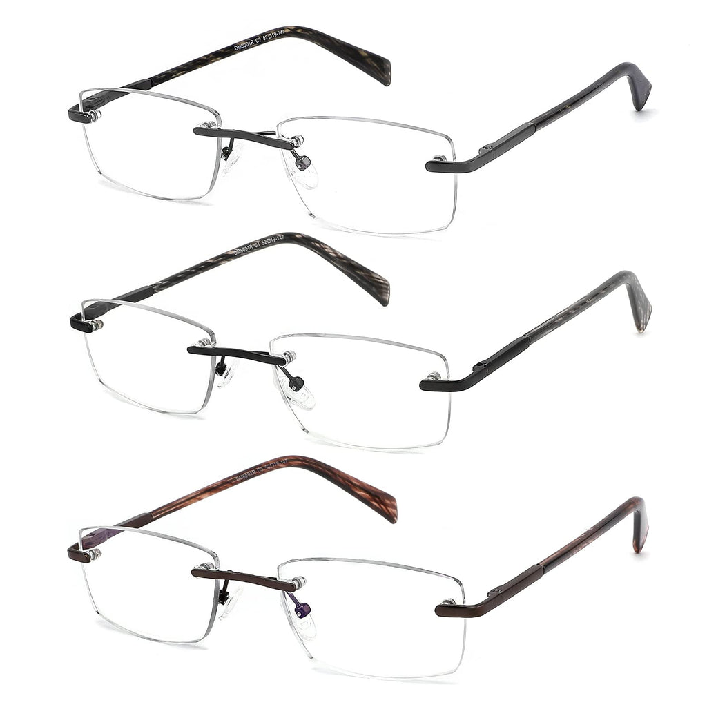 JJWELL 3 Pack Reading Glasses for Men Blue Light Blocking, Lightweight Rimless Metal Mens Eyeglasses Readers, Anti Eyestrain/Dryness/Computer Glare/UV 400, Spring Hinge Eyeglasses(250 Strength)